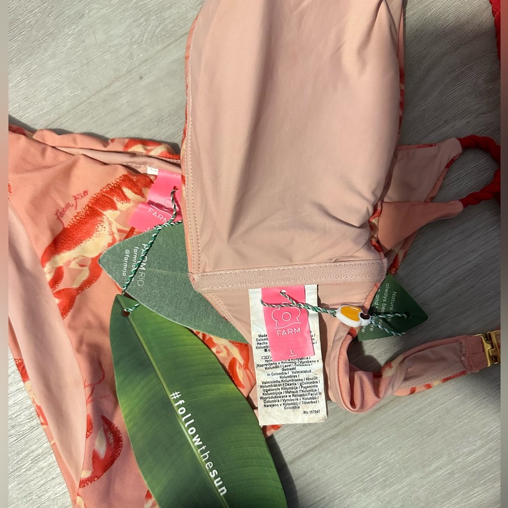 Farm Rio Pink Lobster Bikini Set Size L NWT - Picture 7 of 8